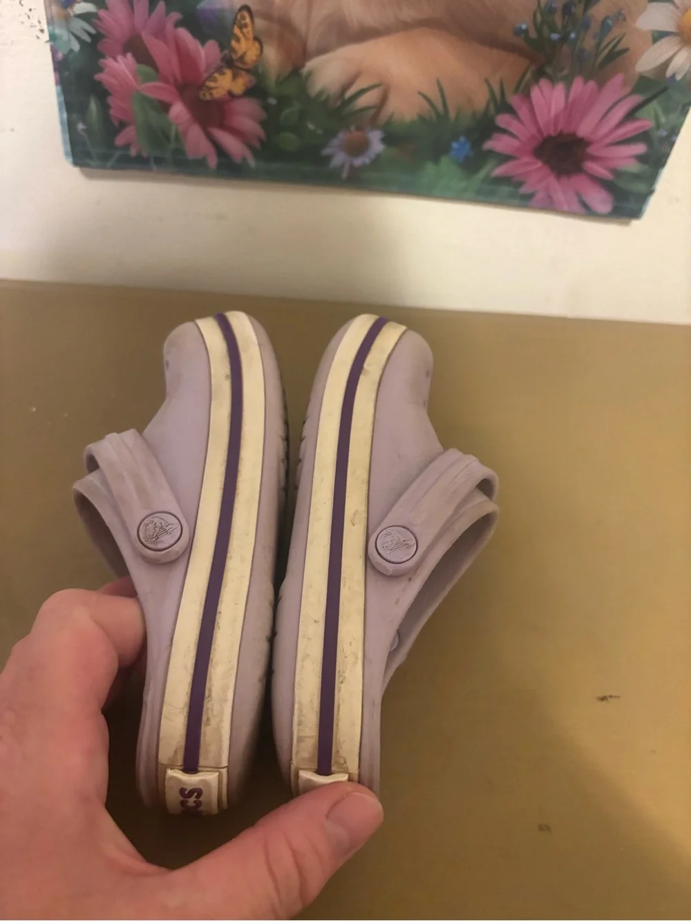 CROCS Kids Lavender Slip-On Clogs with Purple Trim - Picture 3 of 10